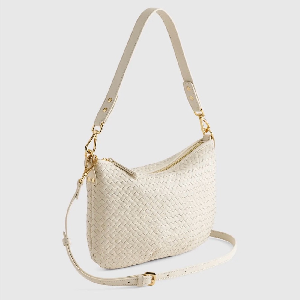 Quince Italian Handwoven Leather Mini Shoulder Bag in bone/ivory